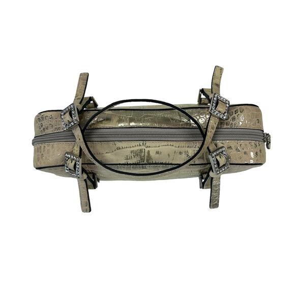 Adrienne Vittadini Metallic Gold Silver Rhinestone Buckle Double Handle Handbag - Picture 4 of 8